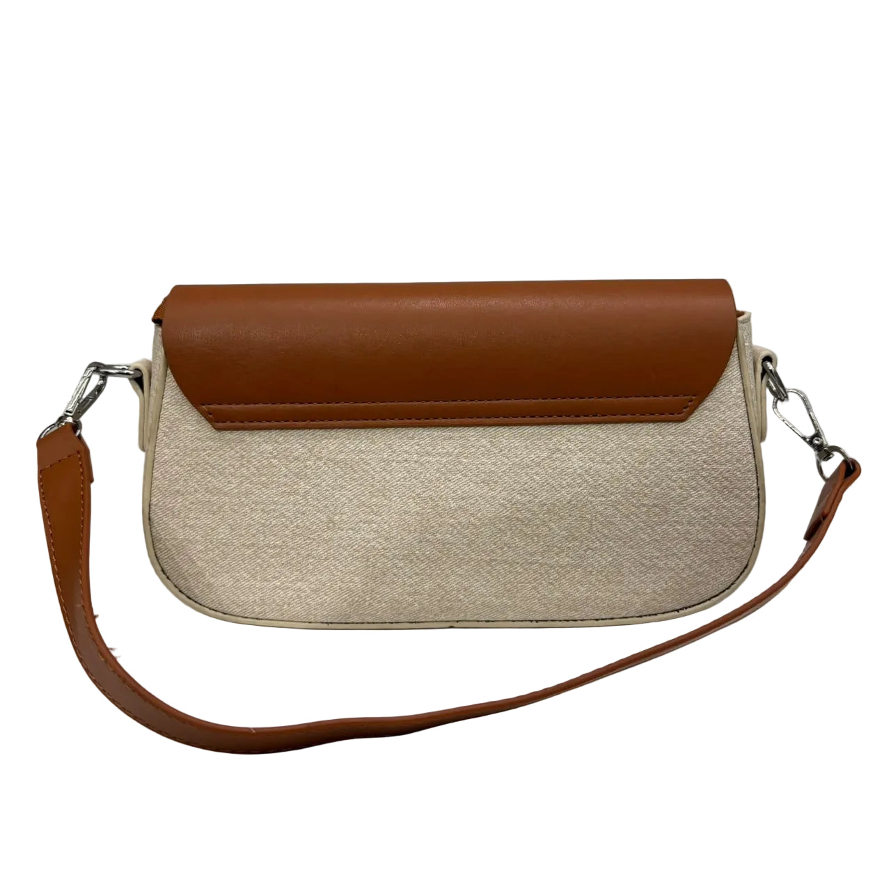Structured Canvas & Leather-Style Shoulder Bag with Flap Closure