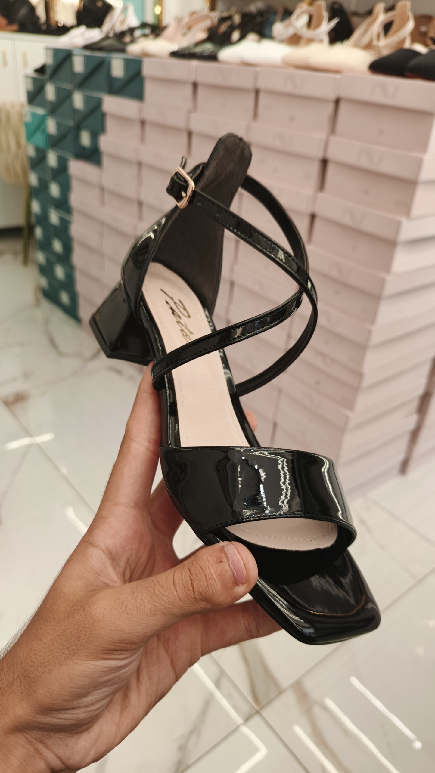 Patent Cross Strap Heel