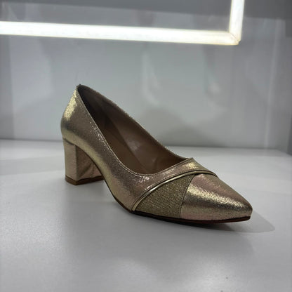 Shimmer Pointed-Toe Block Heel