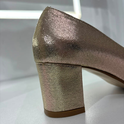 Shimmer Pointed-Toe Block Heel