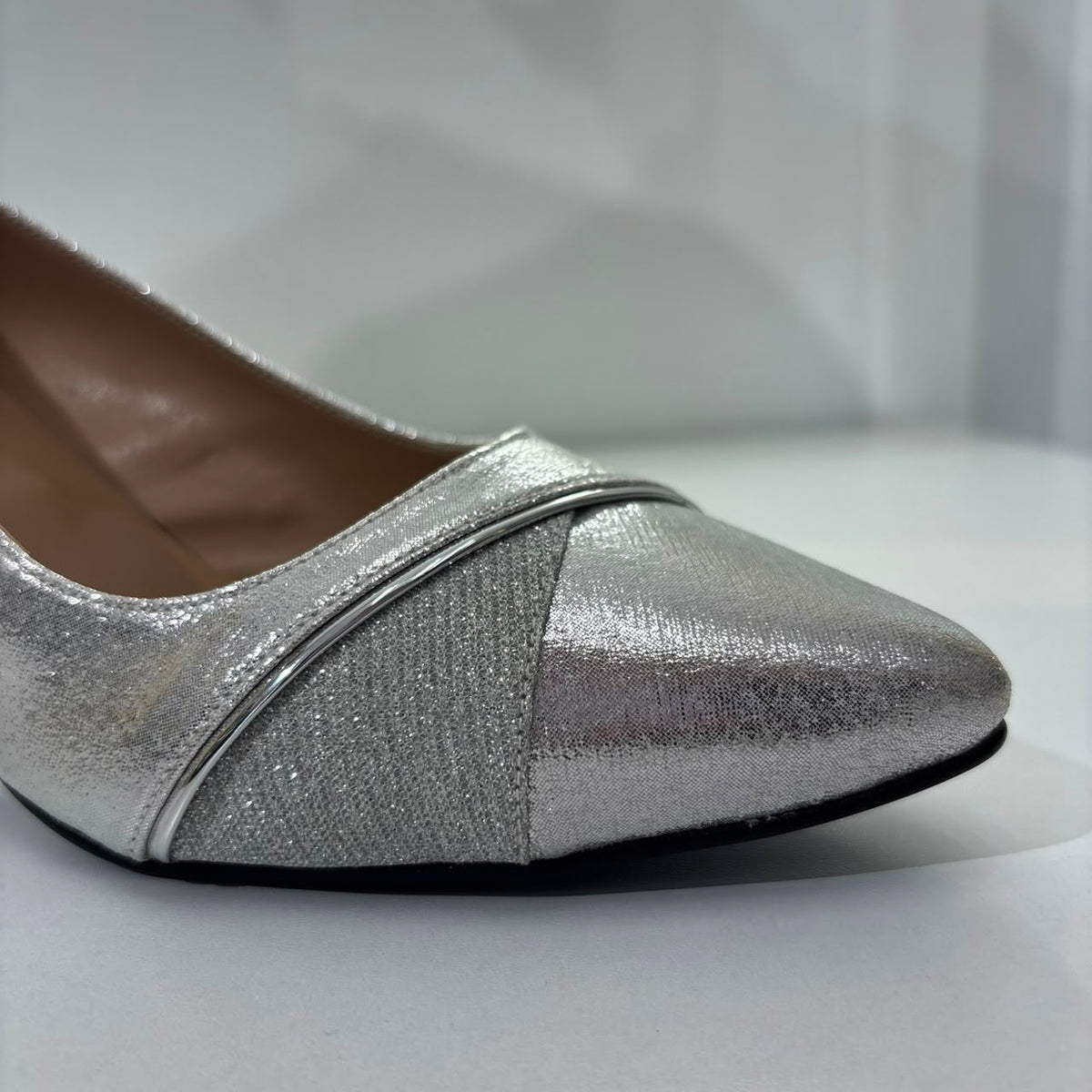 Shimmer Pointed-Toe Block Heel