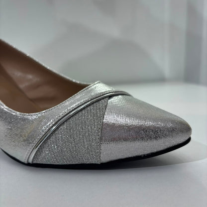 Shimmer Pointed-Toe Block Heel