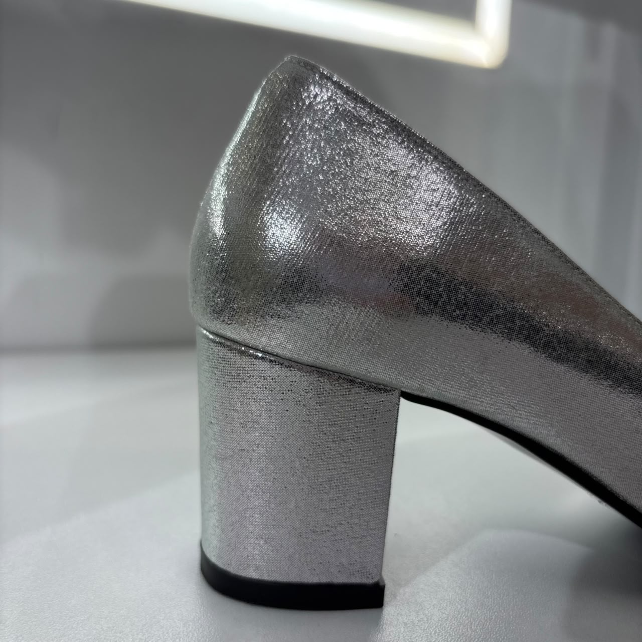 Shimmer Pointed-Toe Block Heel