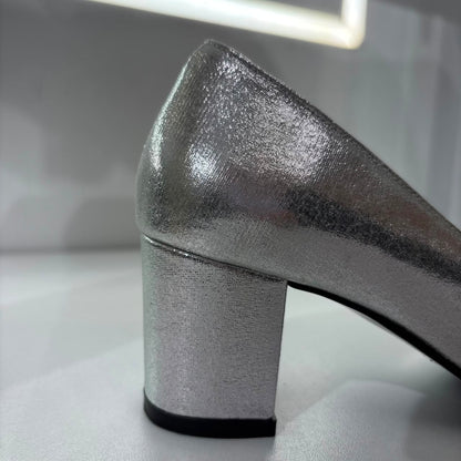 Shimmer Pointed-Toe Block Heel