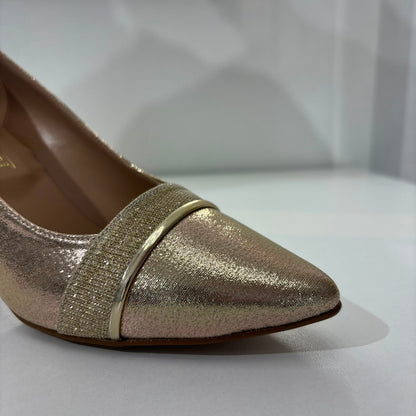 Metallic Pointed-Toe Block Heel