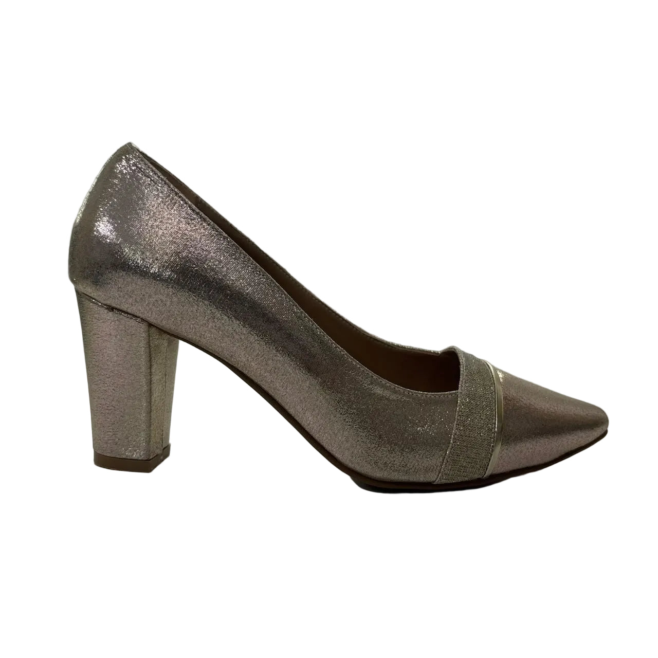 Metallic Pointed-Toe Block Heel