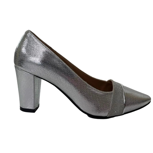 Metallic Pointed-Toe Block Heel