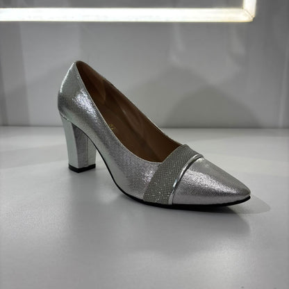 Metallic Pointed-Toe Block Heel
