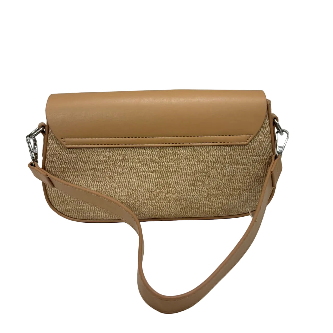 Structured Canvas & Leather-Style Shoulder Bag with Flap Closure