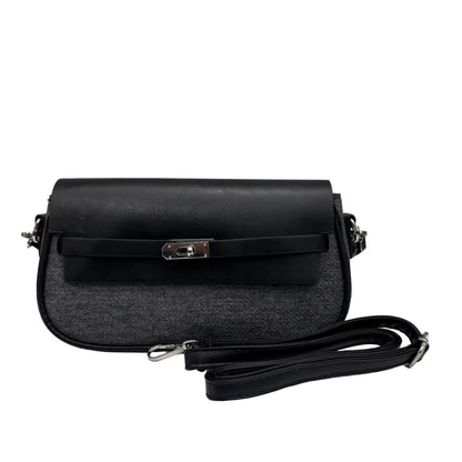 Structured Canvas & Leather-Style Shoulder Bag with Flap Closure