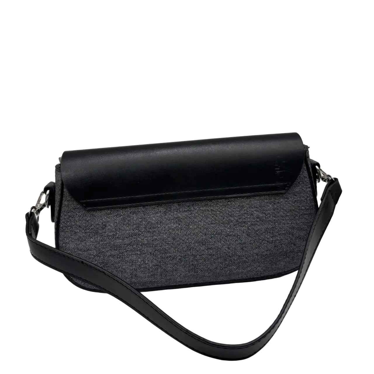 Structured Canvas & Leather-Style Shoulder Bag with Flap Closure