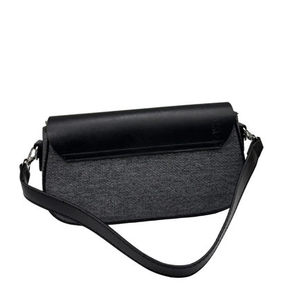 Structured Canvas & Leather-Style Shoulder Bag with Flap Closure