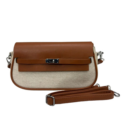 Structured Canvas & Leather-Style Shoulder Bag with Flap Closure
