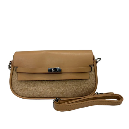 Structured Canvas & Leather-Style Shoulder Bag with Flap Closure
